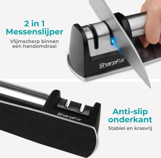 SharpFix 2-in-1 Couteau à aiguiser - Aiguisoir anti-dérapant pour couteaux - Aiguisoir pour piercing - Acier aiguisé - Acier inoxydable