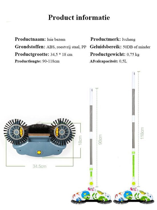 Long manche pliable Balai à main Quick & Clean Brosse à rouleau sans sac - Pelle et brosse - bleu