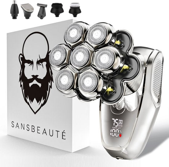 Rasoir 6 en 1 pour hommes - Sansbeauté - Tondeuse - SkullSharp MAX - électrique pour le visage et la tête - gris