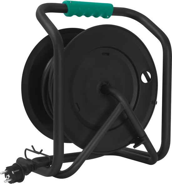 VONROC PRO Enrouleur de câble 25m - IP44 - Câble néoprène H07RN-F 3x1,5 mm² - 4 prises Schuko mises à la terre - 3000W (déroulé)/1100W (enroulé) - Âme fixe - Protection thermique
