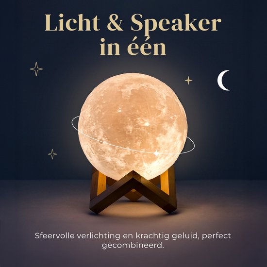 Denver Moon Lamp 3D - Bluetooth Speaker Wireless - Bedroom Table Lamp - Music Sync - Incl. Remote Control - Moon Lamp - LBS150
