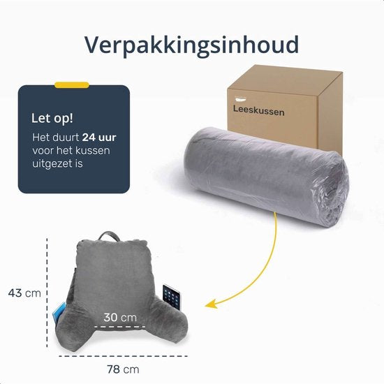 Coussin de lecture - Pour le lit - Avec 3 poches - Coussin de dossier canapé - Coussin d'assise - Lombaire - Coussin de dossier bas du dos - Lecture - Coussins - Support - Livres - livre - Siège - Gris