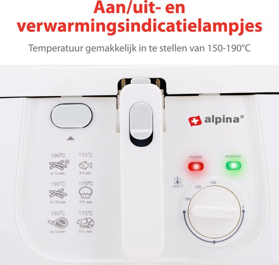 alpina Fryer 2.5 Liter - Friteuse avec couvercle - 1800W - Blanc