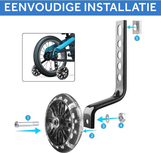 TIKKENS® Sidewheels - 12-20 Inch - LED lights - Sidewheels pour vélo d'enfant - Noir - 12 inch/14 inch/16 inch/18 inch/20 inch - Sidewheels - Accessoires pour vélo d'enfant