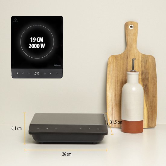 Tristar Deluxe Table de cuisson à induction 2000W - IK-6161 - 1 zone de cuisson - Minuterie jusqu'à 180 min - Noir