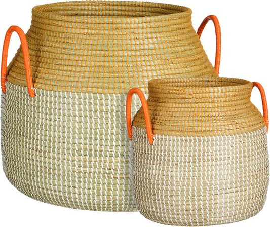 Mica Decorations Panier de rangement Milou - Lot de 2 - H43 x Ø50 cm - Seagrass - Jaune