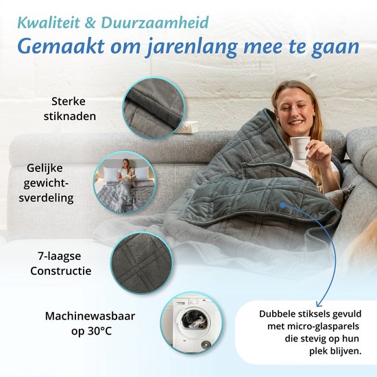 Ella Couverture lestée 9 kg 150 x 200cm - Couverture lestée Flanelle & Sherpa - Couverture lestée - Couverture lestée OEKO-TEX - Gris