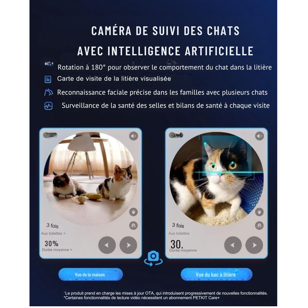 Bac à litière autonettoyant PETKIT Purobot Ultra - caméra HD 1080P - capacité 70L - Blanc