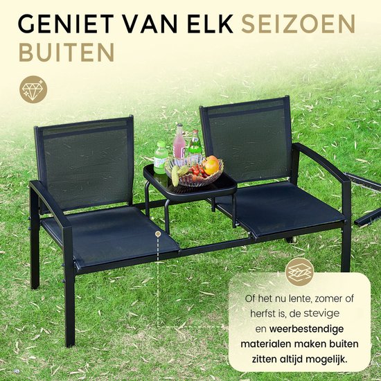 O'DADDY® Garden Bench - Bancs de jardin résistants aux intempéries - Bancs de jardin - Banc de jardin - Banc de jardin avec table - Banc d'extérieur - Pour 2 personnes - 142 x 57 x 82 cm - Métal - Noir