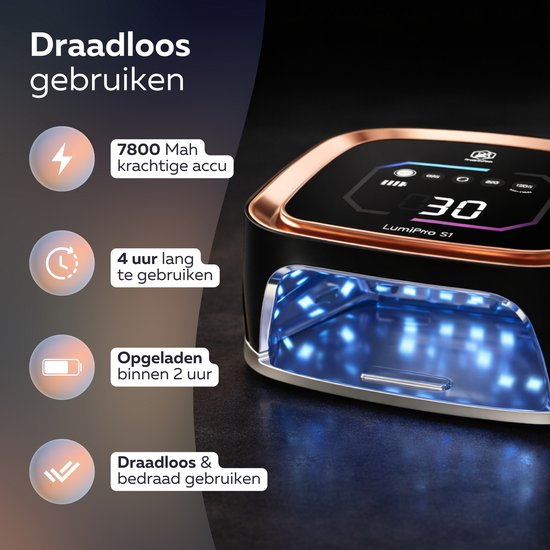 Beeperfect® Lampe UV Gel Nails - Lampe à ongles - Lampe à ongles UV Led - Séchoir à ongles - Sans fil - Intérieur réfléchissant - Or rose