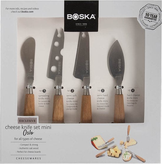 Boska Cheese Knife Set Mini Oslo - 4 pièces - Chêne et acier inoxydable - Pour tous types de fromages