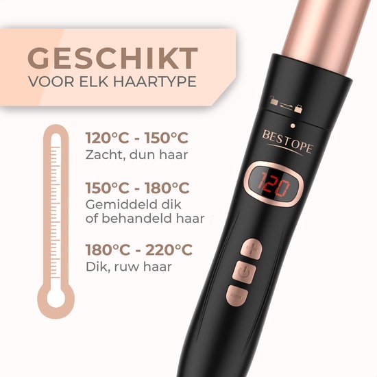 Bestope Fer à boucler 6 en 1 avec accessoires - Fer à boucler en céramique - 13 à 32mm - Rose gold