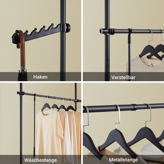 SoBuy Portemanteau télescopique - Système de rangement réglable - Système de penderie - L(75-126) × H(200-295) cm, Noir, FRG109-II-SCH