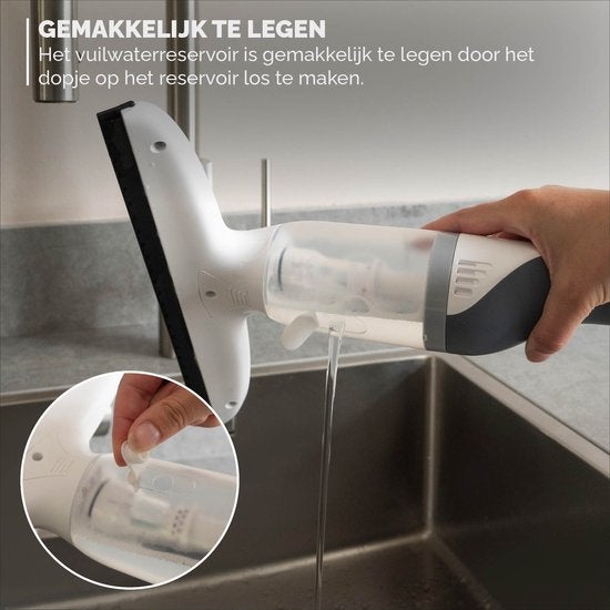 BREND BR-2218 Essuie-vitre électrique et flacon pulvérisateur - Lave-vitre avec système d'aspiration pour éviter les fuites - Avec chiffon de nettoyage supplémentaire - Câble de chargement USB-C - Blanc