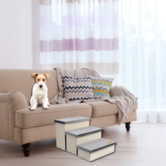 Escalier pour chien Escalier robuste pour chien avec rangement - Escalier pour chien - marche pour canapé ou lit - Jusqu'à 60 kg - Anthracite - Universel