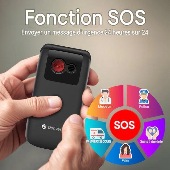 Denver Seniors Téléphone Mobile 4G - Grandes touches - Bouton SOS - Support de charge - GSM - Simlock-free - Bluetooth - BAS24600L
