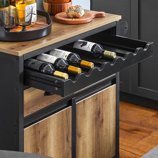 SoBuy Chariot de cuisine à roulettes, îlot de cuisine avec porte-bouteilles, 2 tiroirs et 2 portes, marron vintage, 89x40x87 cm, buffet et meuble de rangement - FKW122-SCH