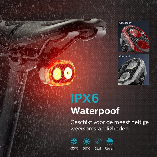 Inlustro Smart Bicycle Light Set - Feu arrière avec capteur de freinage / montage sur la selle - Feux de vélo LED rouge et blanc - Feu avant de vélo - rechargeable par USB / étanche