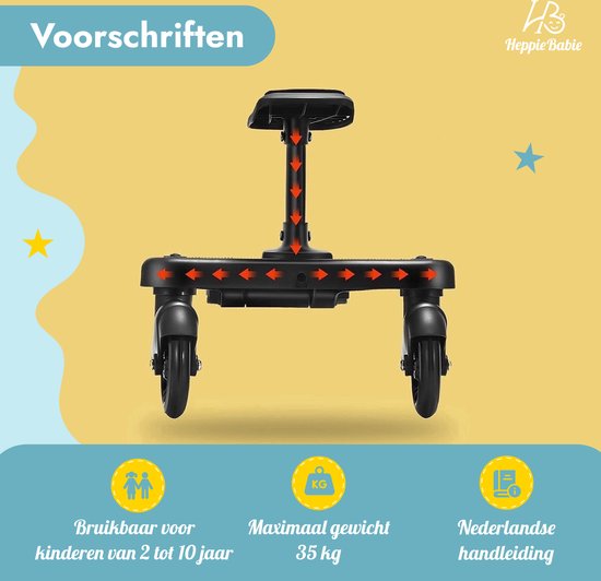 HeppieBabie Planche à roulettes universelle - avec siège - pour landau ou poussette - Buggy Board