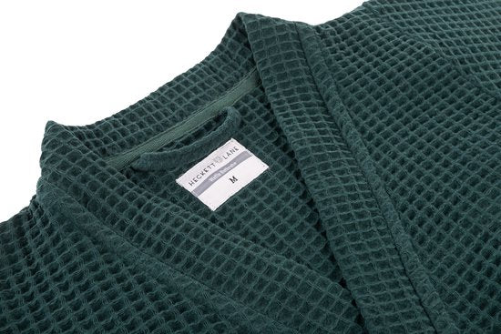 Heckettlane Peignoir gaufré - robe de chambre pour femmes et hommes - XL - Robe de chambre en coton - Convient pour le sauna - Vert