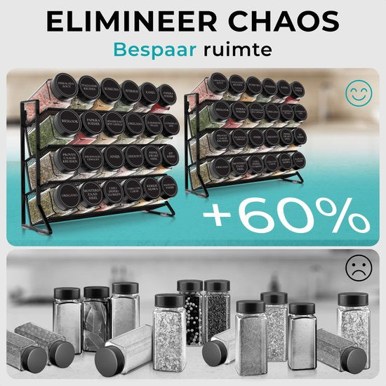 Soothe Spice Rack Standing and Hanging for 48 Spice Jars - 2 Pack - 4 Layers - Spice Organiser - Spice Rack - Noir