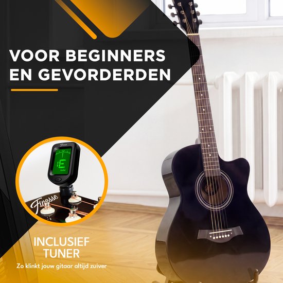 Finesse Acoustic Guitar - with Video Course - 4/4 40" - Western Guitar - Guitare enfant et adulte - Noir