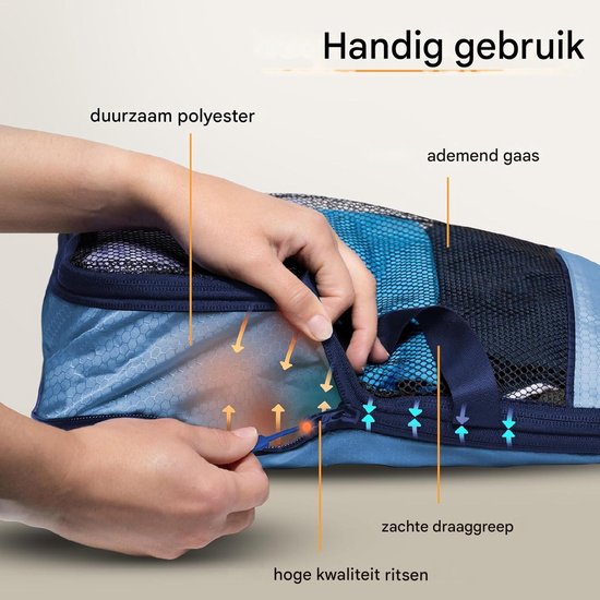 Packing Cubes Set of 7 - avec compression pour valise et sac à dos incl. sac d'emballage, Mariner's Azure - Blue