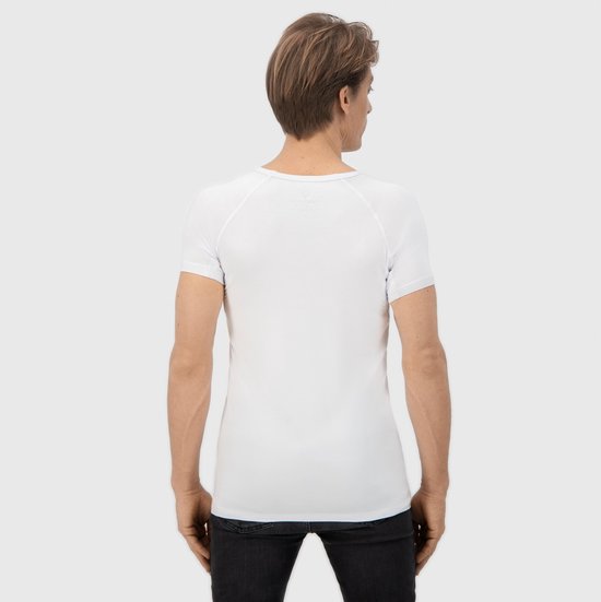 Anti Sweat Shirt - Fibershirts® - Coussinets d'aisselles cousus - Maillot de corps - Blanc - Col en V - Hommes - Taille S
