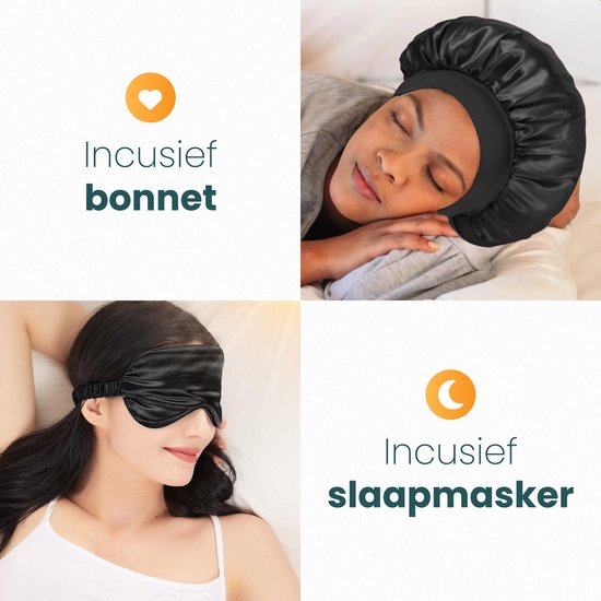 Ensemble de taies d'oreiller en satin - 50x70 - bonnet et masque de sommeil inclus - Noir - Satin - Soie - Beauté - Soie - Douce - Satin - Soie de noix