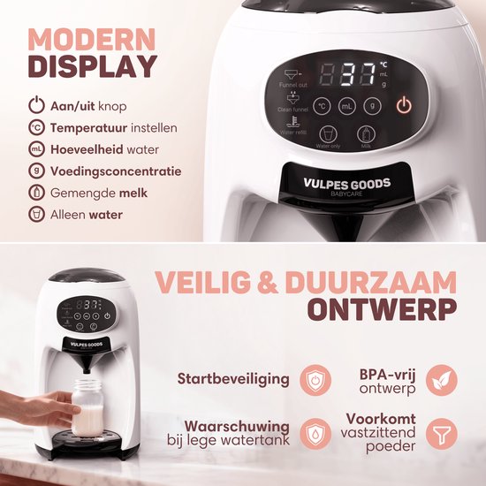 Vulpes Goods® BabyCare - Préparateur de biberons automatique - Préparateur de lait maternisé PRO - Dispositif d'alimentation des biberons - Préparateur de biberons automatique - Préparateur de lait maternisé - Kit de nettoyage inclus