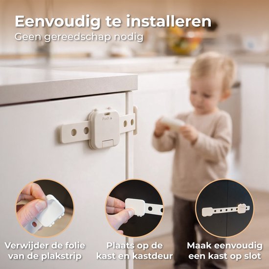 Nuvance Child Lock Cupboards - 6 Pieces - Protection des armoires - Protection des armoires pour les enfants - Babyproof - White