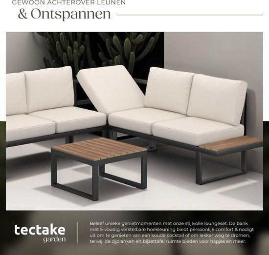 tectake® Garden set - lounge set 4-piece - Salon de jardin résistant aux intempéries avec structure en aluminium et table en polywood - Dossier réglable - Salon de jardin avec coussins - Idéal pour le jardin, le balcon et la terrasse