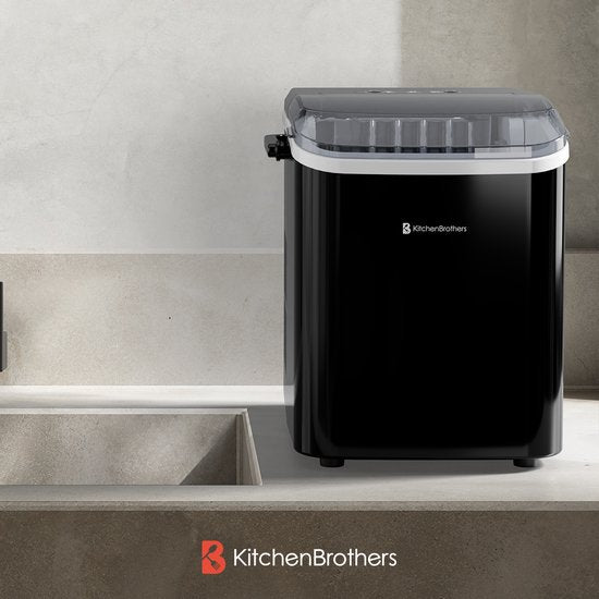 Machine à glaçons 1.5L KitchenBrothers 12kg/24h - Portable - Fonction auto-nettoyante - Noir