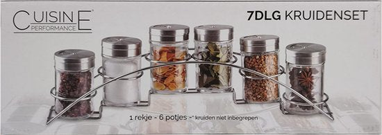Porte-épices - 7 pièces - acier inoxydable et verre
