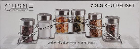 Porte-épices - 7 pièces - acier inoxydable et verre