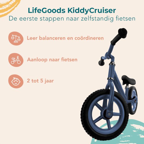 LifeGoods KiddyCruiser Balance Bike - 2 ans - Garçons et filles - Bleu marine