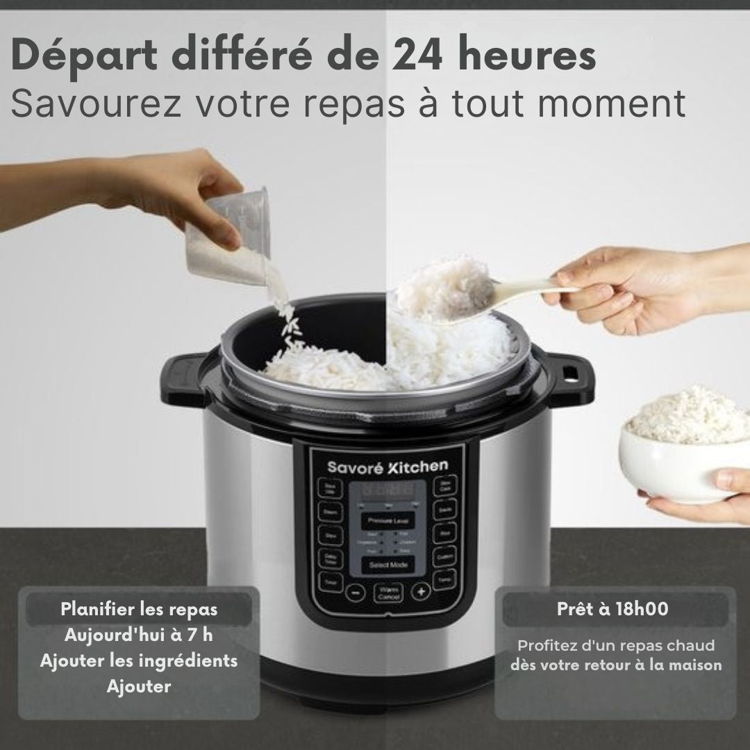 Autocuiseur Savoré Kitchen - 6L - Sans PFAS - Multicooker - couleur argent/noir