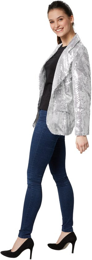 Dressforfun Manteau à paillettes dames argent XL - déguisement costume halloween déguisement fête carnaval robe de soirée - 303854