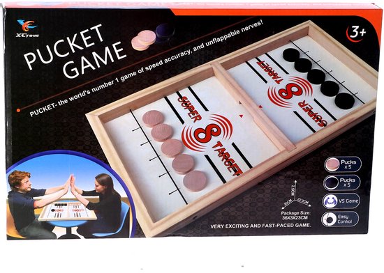 XCToys - Jeu de palets et palet - 35x22 cm - 10 palets inclus (5 blancs et 5 noirs) - Bois et plastique - Jeu d'action stratégique pour 2 personnes - Compact et portable