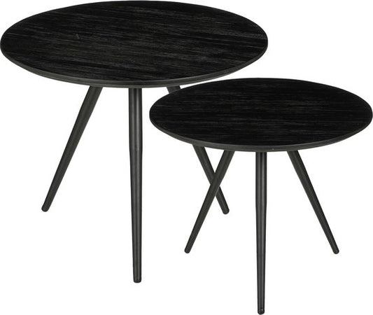 Mica Decorations Table d'appoint Jailey - Lot de 2 - H49 x Ø50 cm - Bois recyclé - Noir