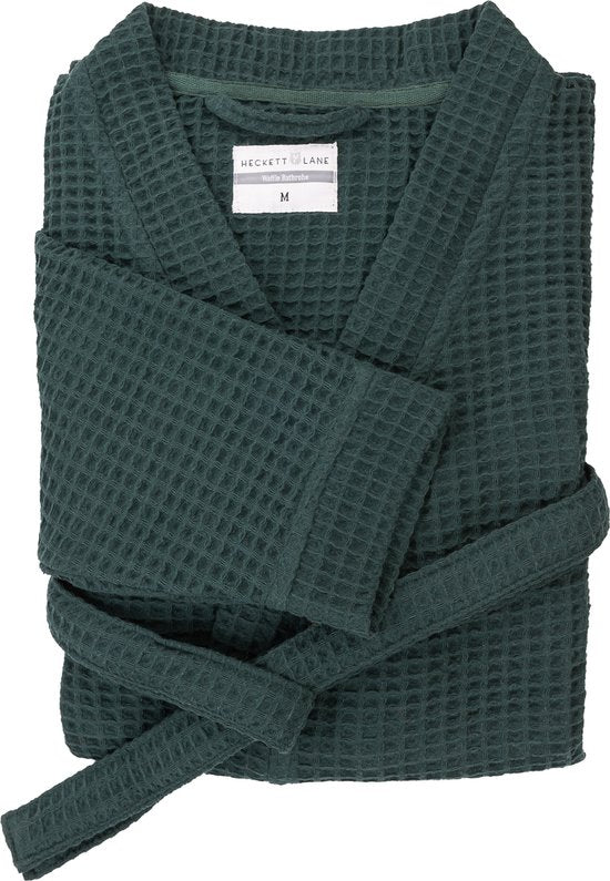 Heckettlane Peignoir gaufré - robe de chambre pour femmes et hommes - XL - Robe de chambre en coton - Convient pour le sauna - Vert