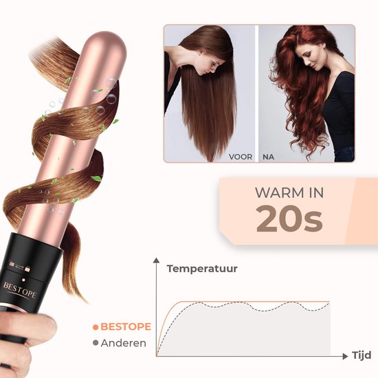 Bestope Fer à boucler 6 en 1 avec accessoires - Fer à boucler en céramique - 13 à 32mm - Rose gold