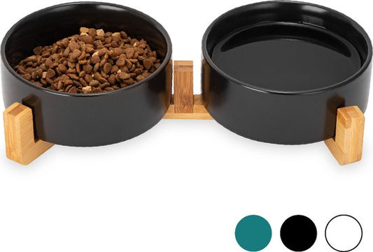 Gamelle chien - Gamelle chat - Abreuvoir - Avec support - 2x 400 ml - Taille S - Noir