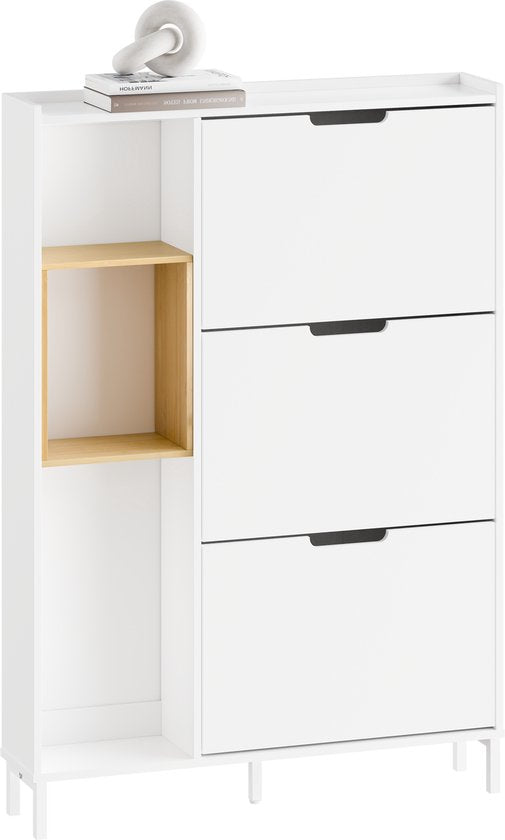 SoBuy FSR209-WN Meuble à chaussures, blanc, compact, rangement pour 9 paires de chaussures, idéal pour les petites pièces et les maisons, MDF + bambou, 90 x 19 x 129,5 cm FSR209-WN