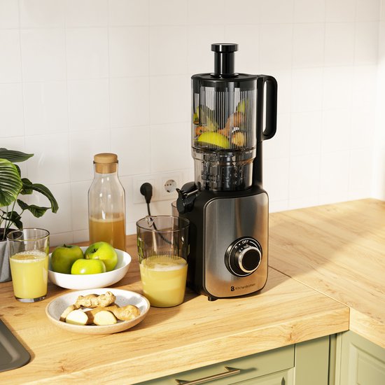 KitchenBrothers Slowjuicer - Vertical - Presse-agrumes - Presse-légumes et fruits - 126 mm - 750 ml - Noir