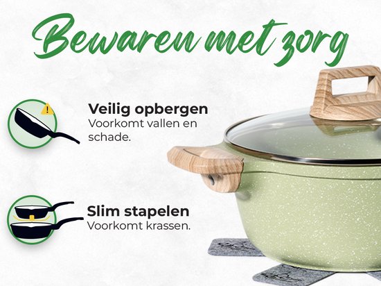 Just Perfecto 21 Pieces Induction Pans Set - Green Pans Set With Lid For Gas and Induction - PFAS free - Cold grips