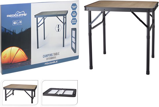 Redcliffs Table de camping - aluminium - légère - bois/noir - 60 x 45 x 56 cm - réglable/extensible/pliable