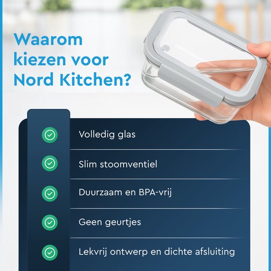 Nord Kitchen Preserving Trays Set - with Glass Steam Lid - Meal Prep Trays - Freezer Trays Full Glass - Airtight - 10 Pieces - 1040 ML + 370ML