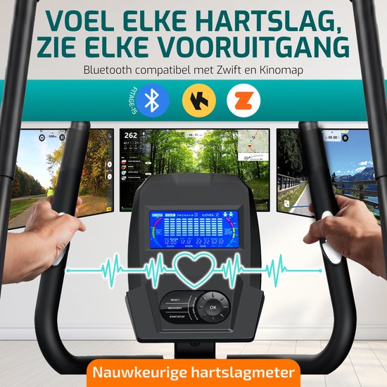 FITAGE Crosstrainer Low Noise - Crosstrainers avec Bluetooth Kinomap & Zwift - Fitness Trainer avec 24 programmes d'entraînement - Moniteur de fréquence cardiaque précis
