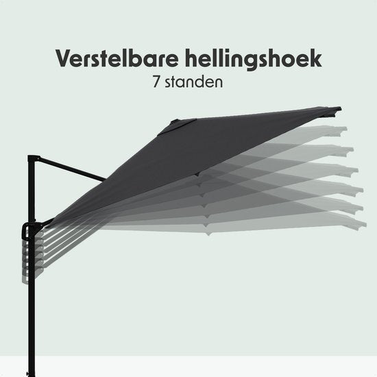 LifeGoods Parasol - 300x300 cm - inclinable - 7 supports - imperméable - avec housse - Anthracite